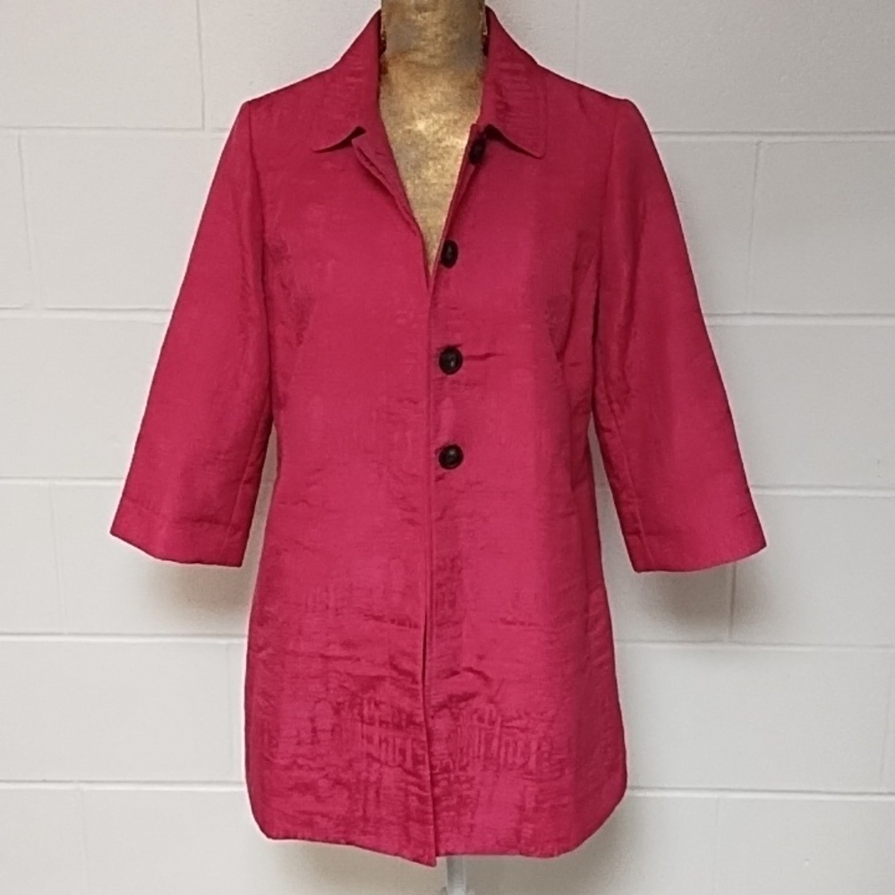 Chico's Fuchsia Pleat Back 3/4 Sleeve Boho Harajuku Textured Jacket